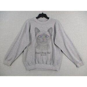 Vintage Dont Bug Me Graphic Sweatshirt Cat Print Gildan Ultra Blend Gray Medium